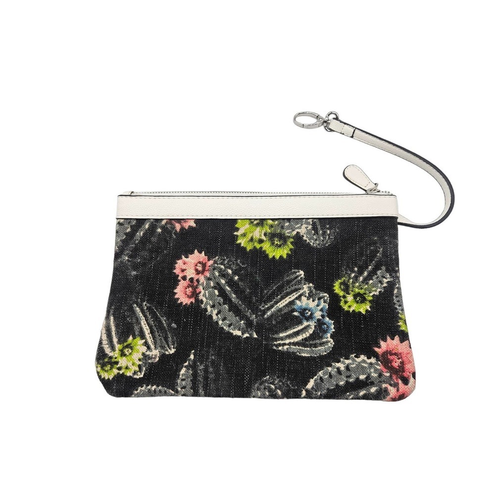 Jessica Simpson Rio Cactus Canvas Wallet Key Holder Clutch Black Green Pink